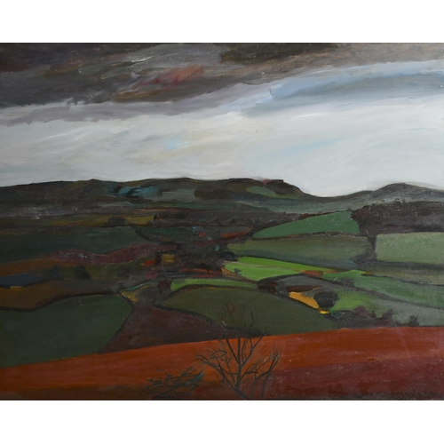 285 - Ben Levene (1938-2010) British. 'Landscape', Oil on board, Signed with initials, and inscribed on a ... 