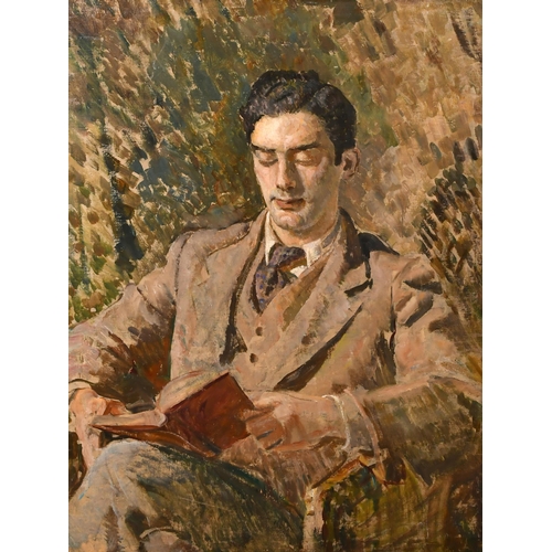 289 - Circle of Duncan Grant (1885-1978) British. A Seated Man Reading a Book, Oil on canvas, 36