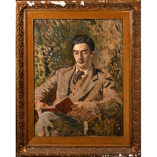 289 - Circle of Duncan Grant (1885-1978) British. A Seated Man Reading a Book, Oil on canvas, 36