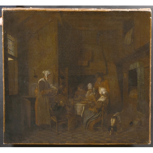 31 - 17th Century Dutch School. Interior of a Tavern, Oil on canvas, Indistinctly signed, and inscribed o... 