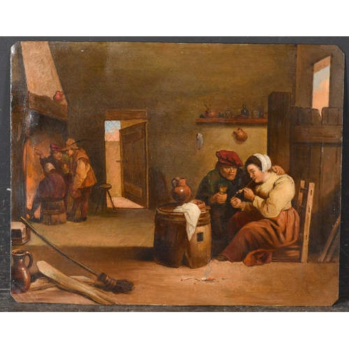 36 - After David Teniers (1610-1690) Flemish. Figures in an Inn, Oil on copper, unframed 9.75