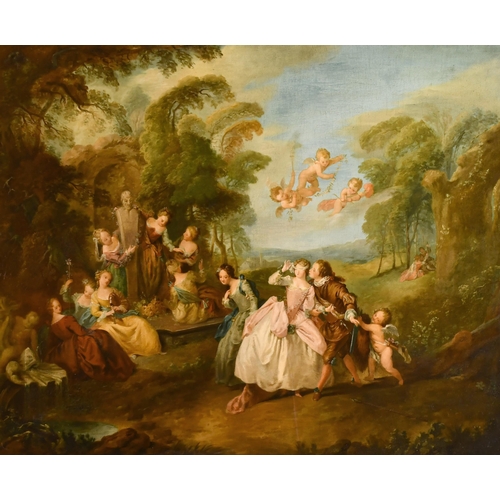 38 - Manner of Jean Baptiste Pater (1695-1736) French. Elegant Figures in a Garden, Oil on panel, 31.5