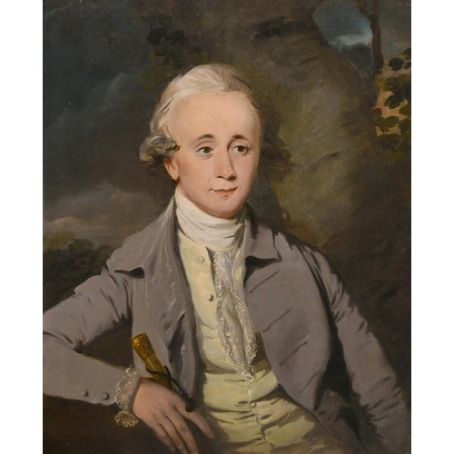 40 - Attributed to John Downman (1750-1824) British. Portrait of a Young Man holding a Cane, Oil on canva... 