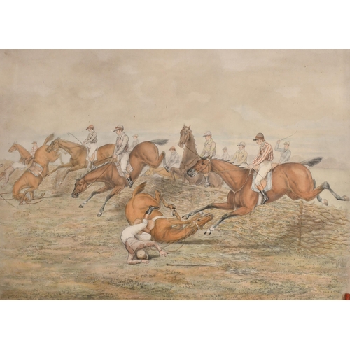 56 - Henry Thomas Alken (1785-1851) British. A Steeplechase, Watercolour, Signed and dated 1821, 16.5