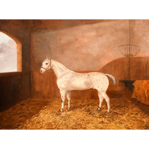 61 - Albert Clark (1843-1928) British. A Grey Horse in a Stable, Oil on canvas, Signed and dated 1890, 17... 