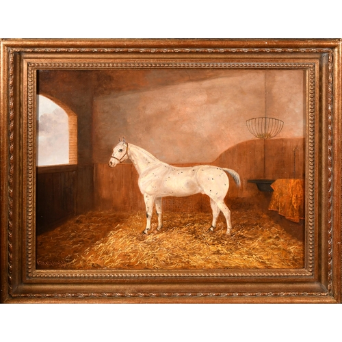 61 - Albert Clark (1843-1928) British. A Grey Horse in a Stable, Oil on canvas, Signed and dated 1890, 17... 