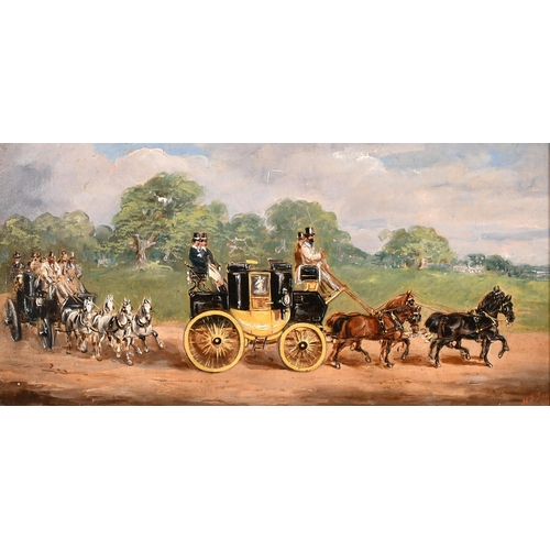 65 - H F Jones (19th Century) British. A Pair of Coaching Scenes, Oil on canvas, Signed and dated 1864, 7... 