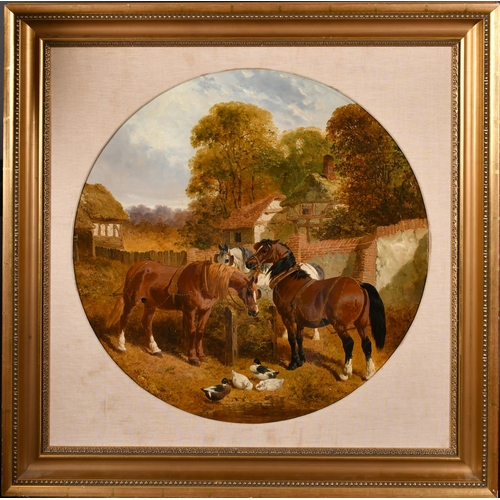 66 - John Frederick Herring Jnr (1815-1907) British. Horses and Ducks in a Farmyard, Oil on canvas, Signe... 