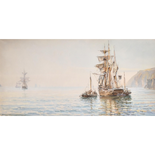 67 - Hamilton McCallum (1841-1896) British. A Tall Ship off the South Coast, Watercolour, Signed and indi... 