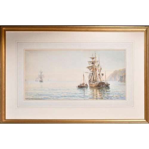 67 - Hamilton McCallum (1841-1896) British. A Tall Ship off the South Coast, Watercolour, Signed and indi... 