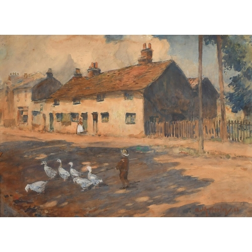 81 - A W Apperley (19th-20th Century) British. Feeding The Chickens, Watercolour, Signed, 10.25