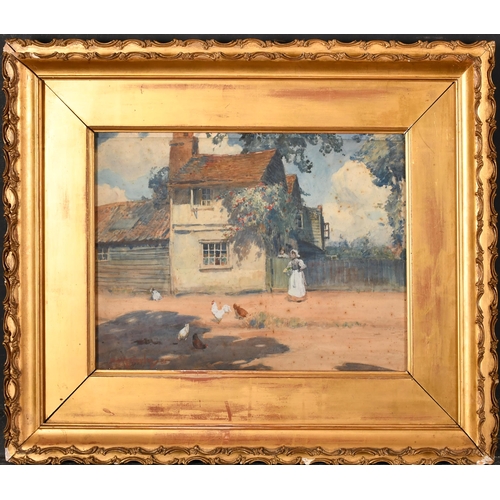 81 - A W Apperley (19th-20th Century) British. Feeding The Chickens, Watercolour, Signed, 10.25