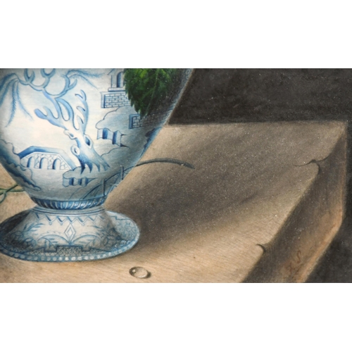 96 - 19th Century English School. Still Life of Flowers in a Blue Vase, Watercolour, Signed with initials... 