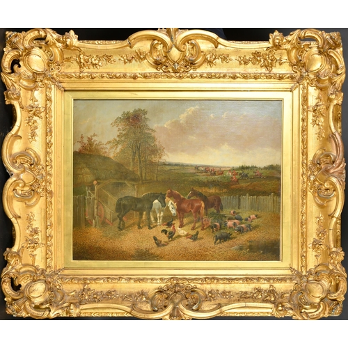 55 - Circle of John Frederick Herring Jnr (1815-1907) British. Horses, Pigs and Chickens in a Farmyard, w... 