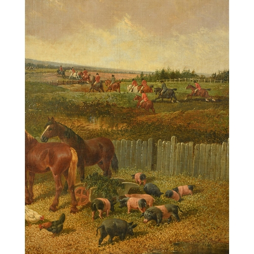 55 - Circle of John Frederick Herring Jnr (1815-1907) British. Horses, Pigs and Chickens in a Farmyard, w... 