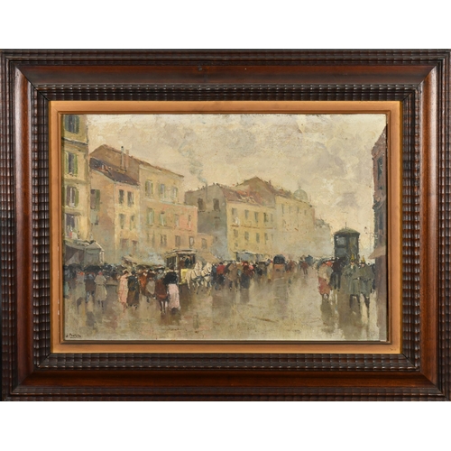 127 - Attilio Pratella (1856-1949) Italian. A Street Scene with Figures, Oil on canvas, Signed, 13.5