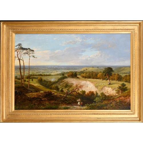 121 - Attributed to John Linnell (1792-1882) British. Figures in an Extensive Landscape, Oil on canvas, 24... 