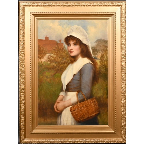 130 - Circle of Charles Sillem Lidderdale (1830-1895) British. A Young Maid Holding a Basket, Oil on canva... 