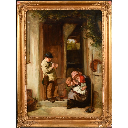 131 - Arthur Stocks (1846-1889) British. Children by a Doorway, Oil on panel, Signed and dated 1872, 23.5