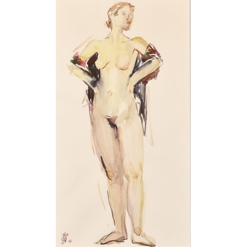 199 - 20th Century English School. A Standing Nude, Watercolour, Signed with monogram and dated '98, 15