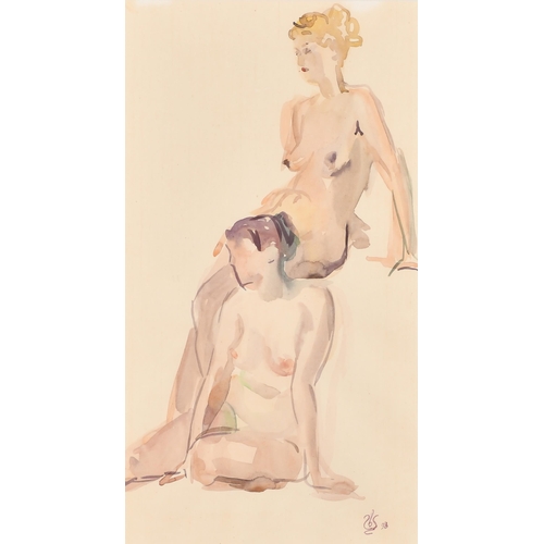 199 - 20th Century English School. A Standing Nude, Watercolour, Signed with monogram and dated '98, 15