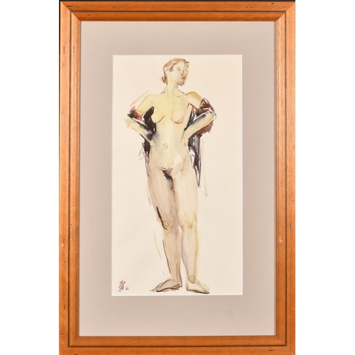 199 - 20th Century English School. A Standing Nude, Watercolour, Signed with monogram and dated '98, 15