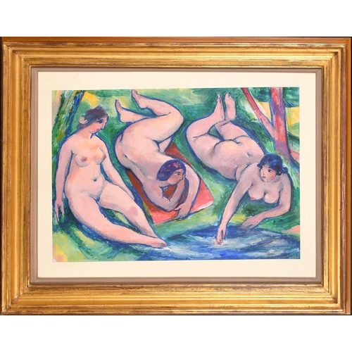 200 - Robert Baker (1909-1992) British. Nude Bathers by Water, Gouache, 15.25