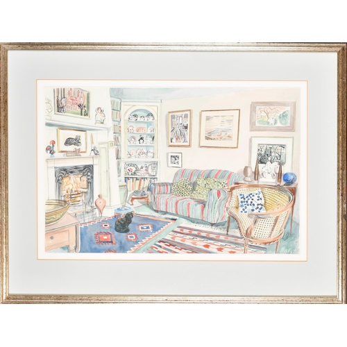 201 - Richard Bawden (1936-2016) British. A Drawing Room Interior, Watercolour, Signed in pencil, 14