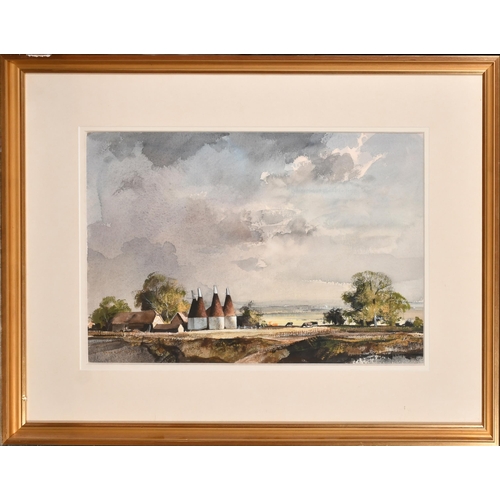 205 - Rowland Hilder (1905-1993) British. 'Oast Houses in Kent', Watercolour, Signed, 14.75