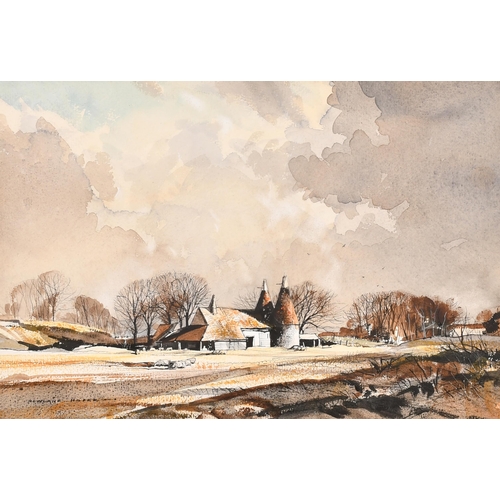 206 - Rowland Hilder (1905-1993) British. A Landscape with an Oast House, Watercolour, Signed, and inscrib... 