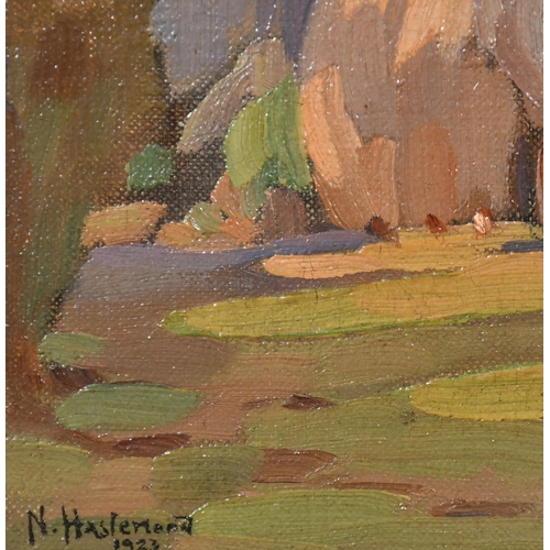 215 - Noel Alfred Fitzherbert Haslewood (1881-1925) British. Haystacks, Oil on canvas, Signed twice, and d... 