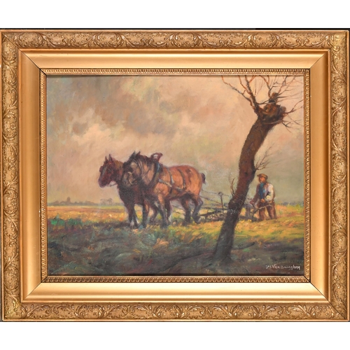 216 - Jos van Belleghem (1894-1970) Belgian. The Plough Team, Oil on canvas, Signed, and inscribed verso, ... 