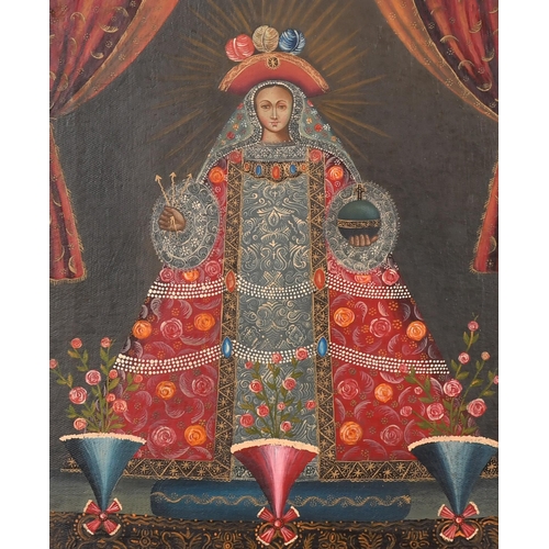 22 - 20th Century Cuzco School. The Virgin, Oil on board, 12.5