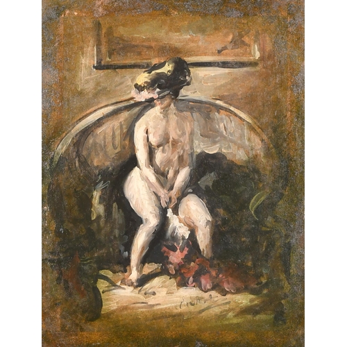 233 - Early 20th Century English School. A Seated Nude, Oil on board, Indistinctly signed, 16