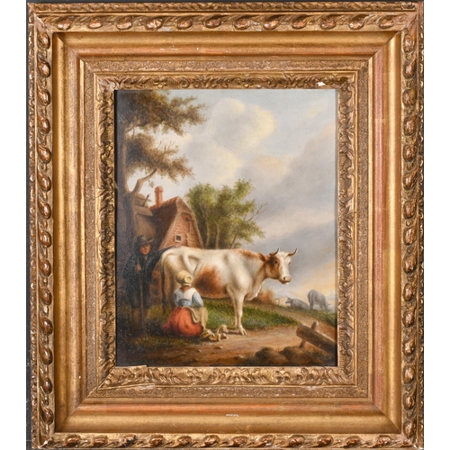 24 - 18th Century Dutch School. Figures and Cattle by a Cottage, Oil on copper, 11.5