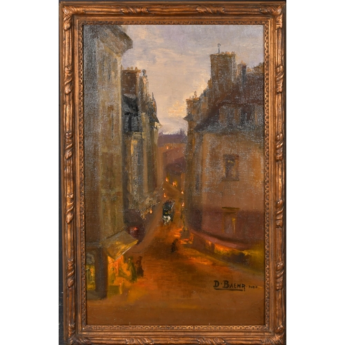 242 - D Baehr (20th Century) European. A Street Scene at Night, Oil on canvas, Signed and inscribed 'Paris... 