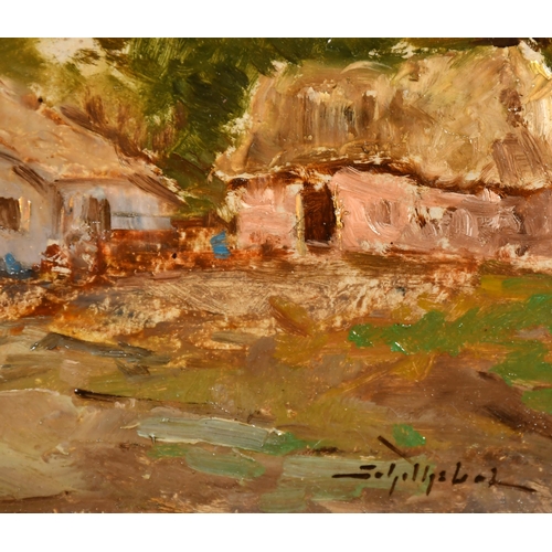 246 - 20th Century European School. Study of Farm Buildings, Oil on board, Indistinctly signed, 8.5