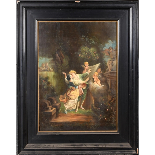 25 - 19th Century Italian School. The Kiss, Oil on canvas, Indistinctly signed, inscribed 'Roma' and date... 