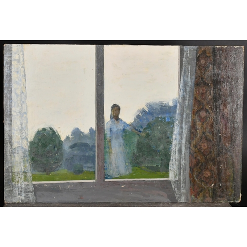 263 - Margaret Green (1925-2003) British. Through the Window, Oil on canvas laid down, Dated Sept 1957 ver... 