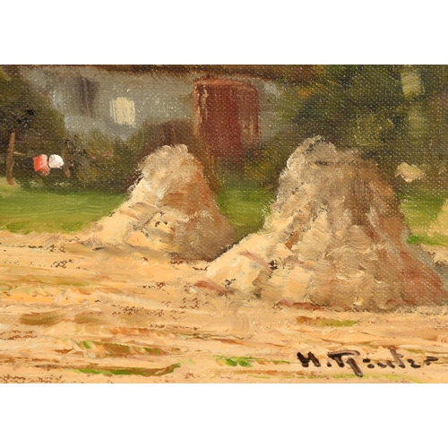 276 - Helmut Reuter (1913-1985) German. Haystacks by a Cottage, Oil on canvas, Signed, 12