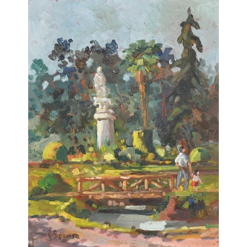 286 - Vincente Segura (1930-2015) Spanish. 'Retiro Park Madrid'. Oil on panel, Signed, unframed, 11.75