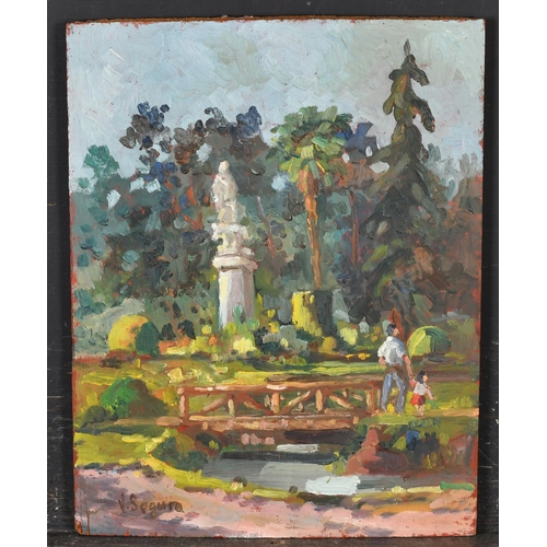 286 - Vincente Segura (1930-2015) Spanish. 'Retiro Park Madrid'. Oil on panel, Signed, unframed, 11.75