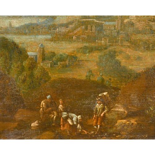 37 - Circle of Jan Griffier (1688-1773) Dutch. Figures in an Extensive Landscape, Oil on canvas, 19