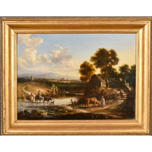 38 - 19th Century English School. Figures and Cattle Crossing a Ford, Oil on canvas, 10.5