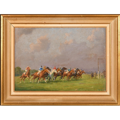 42 - Charles Edward Stewart (1866-1942) British. A Racing Scene, Oil on canvas laid down, Signed with ini... 