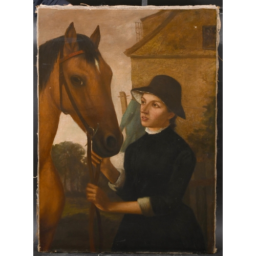 53 - 19th Century English School. A Young Girl with a Horse, Oil on canvas, unframed, 32