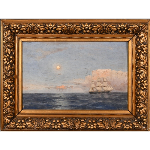 61 - V Erhardt (19th-20th Century) European. A Shipping Scene in Calm Waters, Oil on panel, Signed and da... 