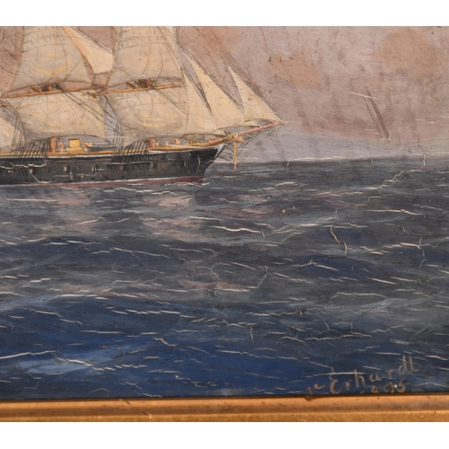 61 - V Erhardt (19th-20th Century) European. A Shipping Scene in Calm Waters, Oil on panel, Signed and da... 