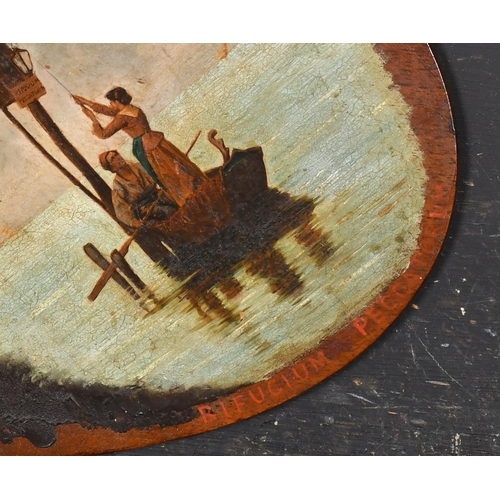 93 - 19th Century Italian School. Lighting a Lantern at Sea, Oil on an artist's palette, unframed, 14