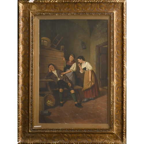 94 - 19th Century European School. Figures in an Interior, Oil on canvas, 17.5